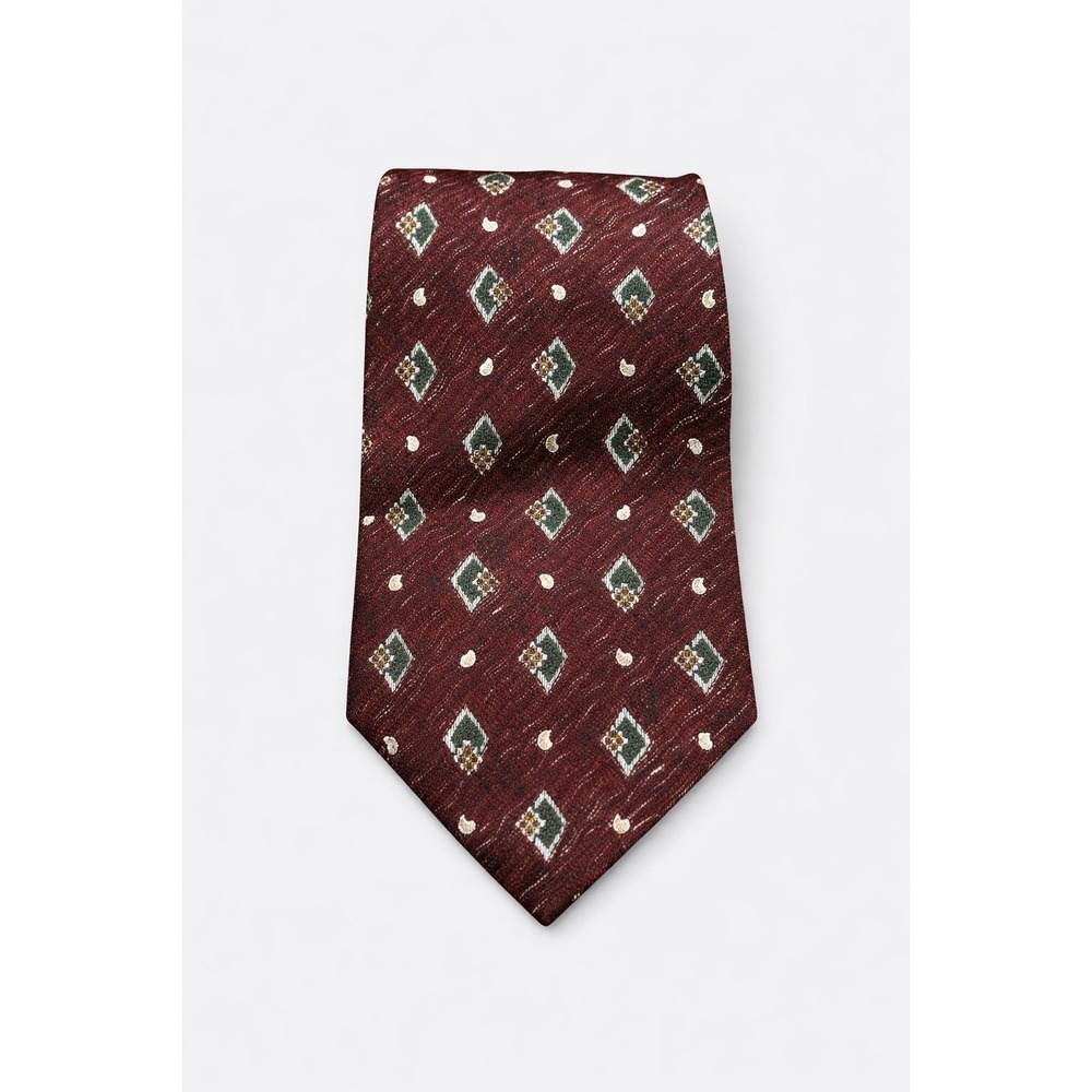 Joseph Abboud Mens Silk Tie Burgundy Diamond Paisley Geometric‎ Made in Italy